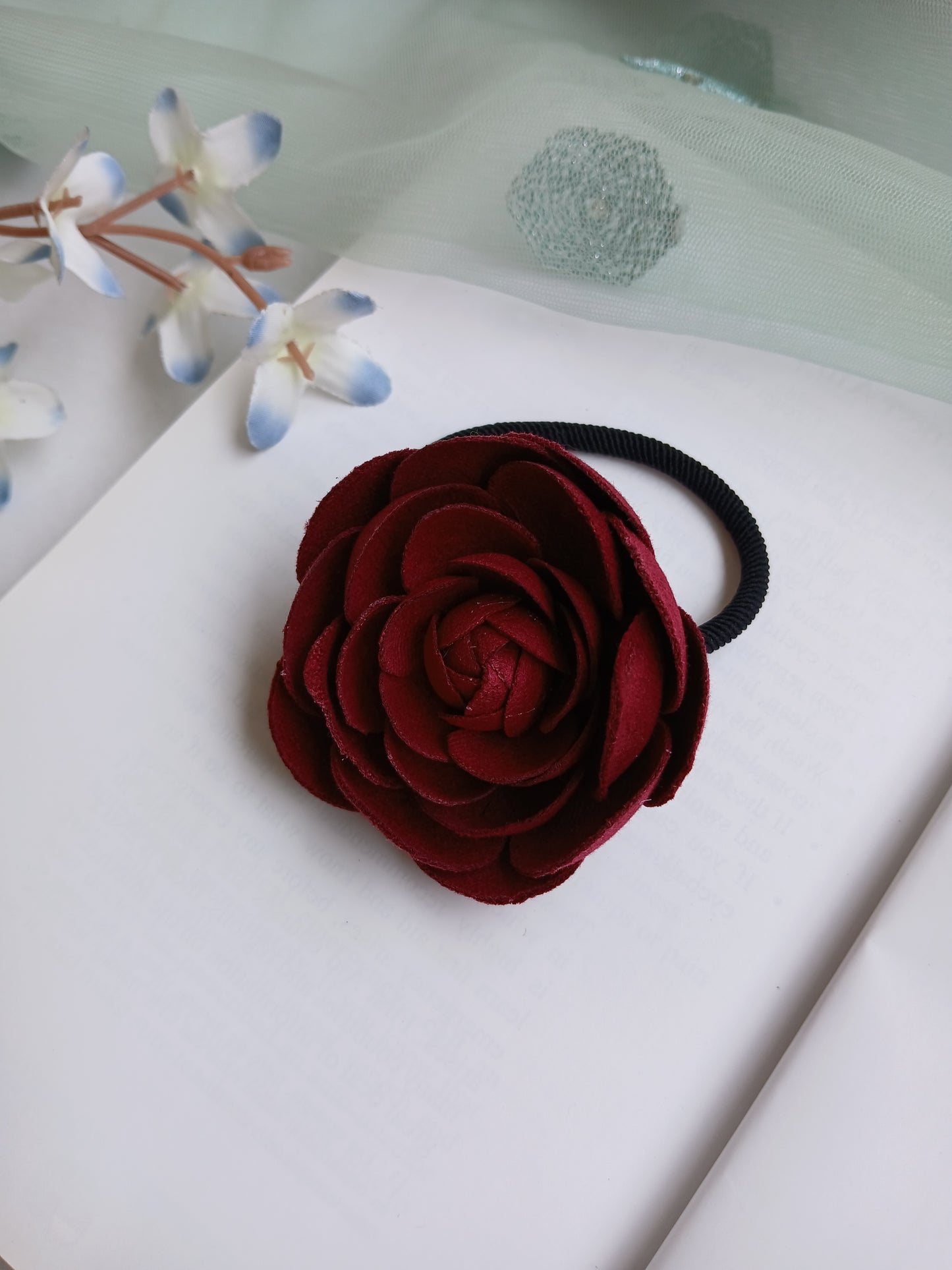 LAIBA Maroon ROSE Flower Rubber Band