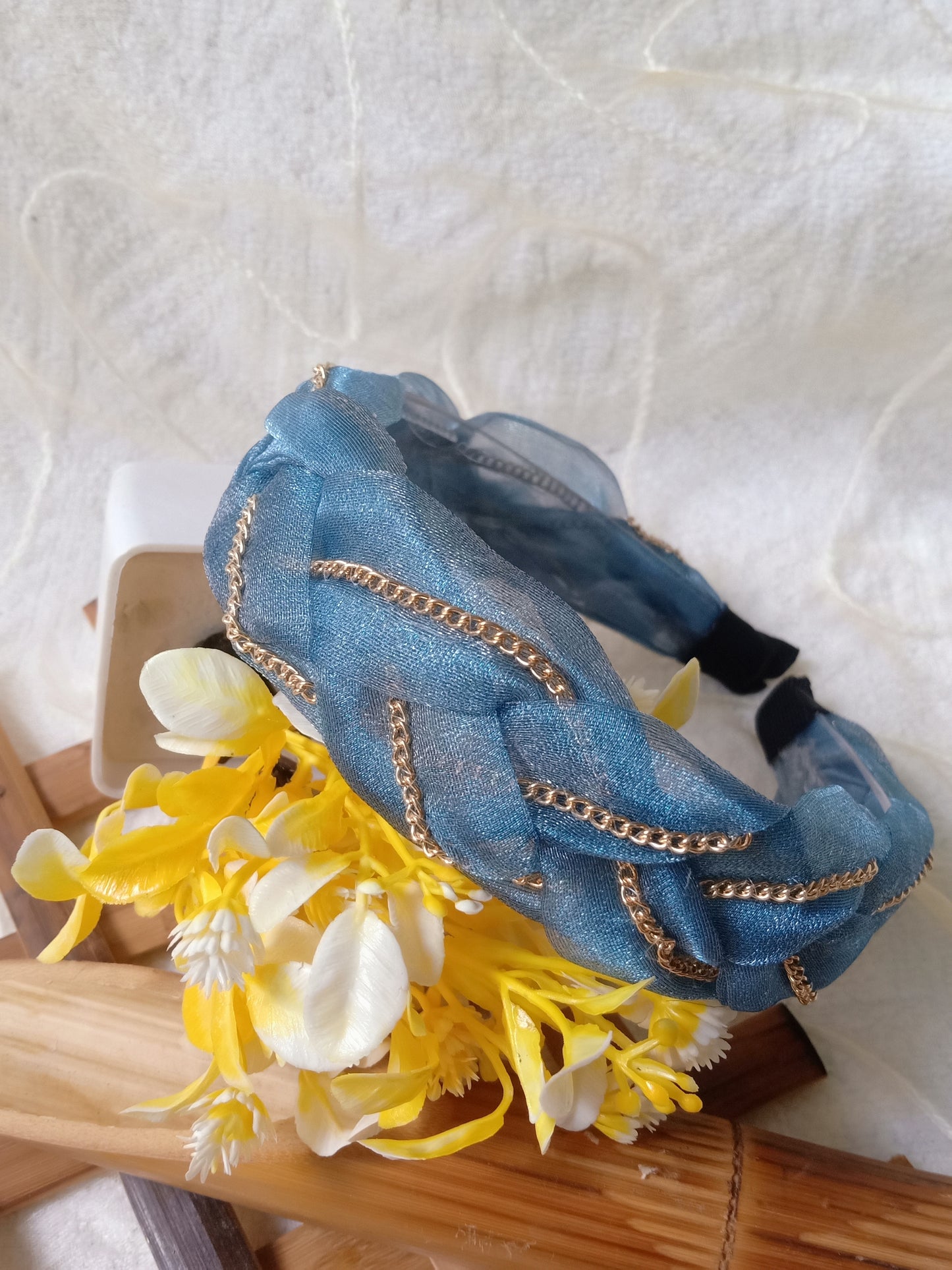 NAISHA Blue Organza  BRAIDED Head Band