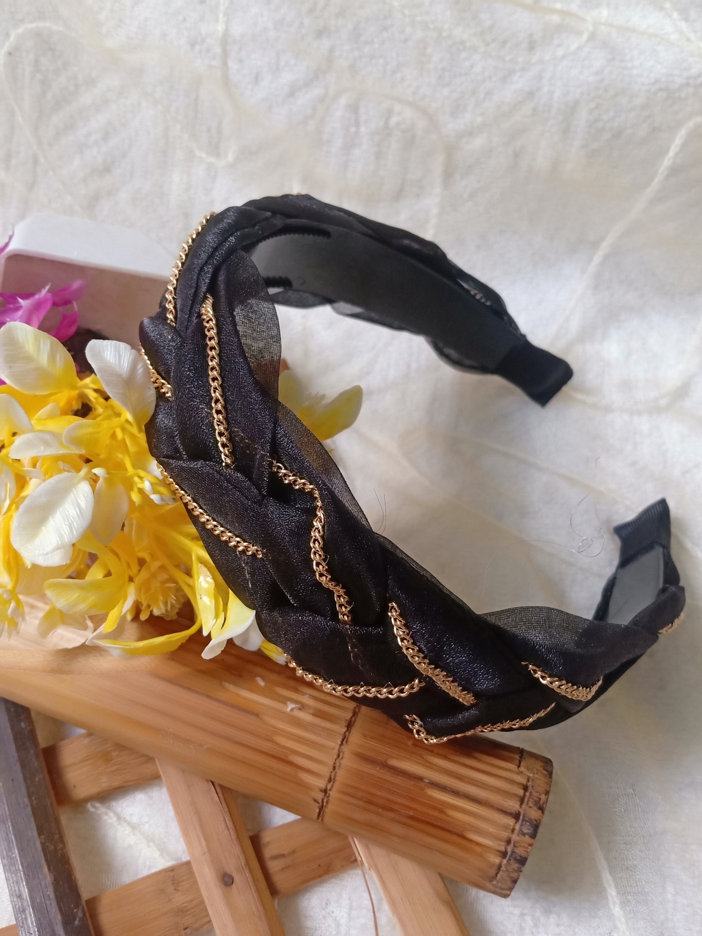 NAISHA Black Organza  BRAIDED Head Band