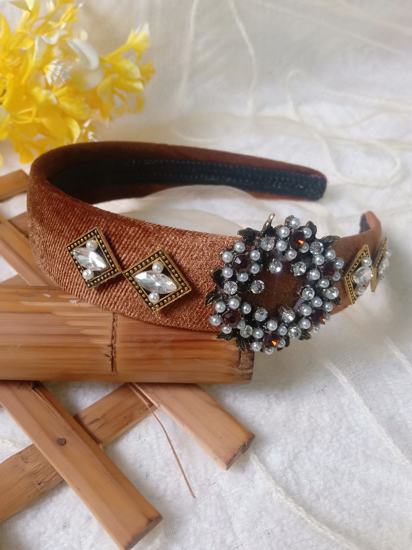 Urwa copper brown velvet head band