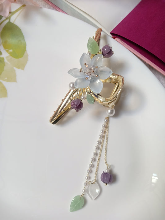 ANABIYA skyblue-lavender luxe tasseled hair claw clip