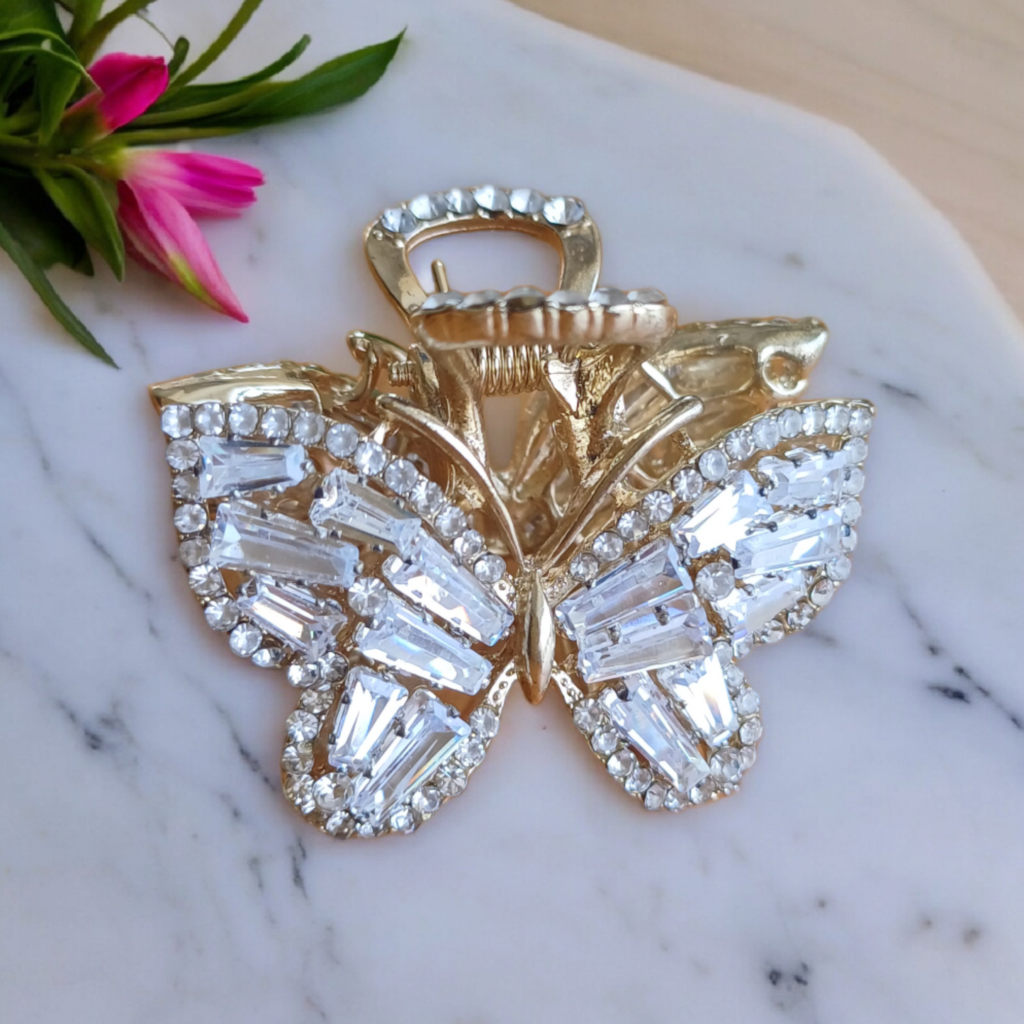 SHARMEEN American Diamond Butterfly Metal Claw Clip